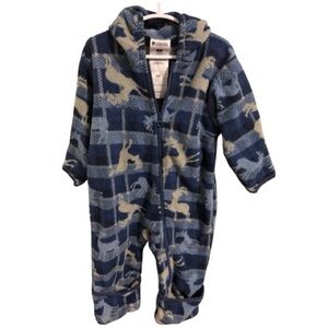 Columbia Blue and Cream Plaid Fleece One-Piece Bunting Suit (18M)